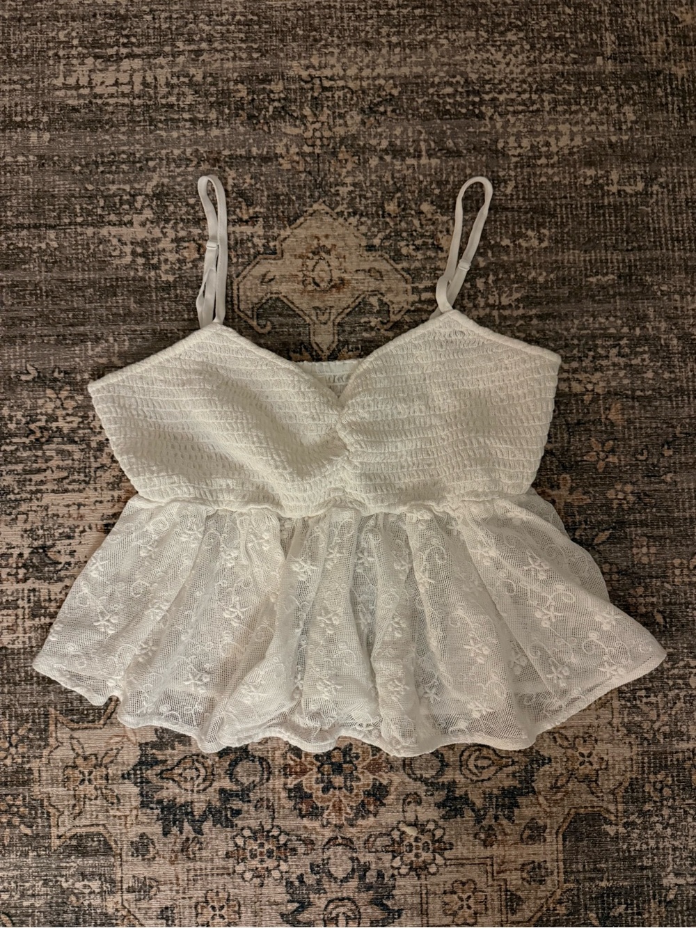 American Eagle Outfitters White Lace Peplum Cami